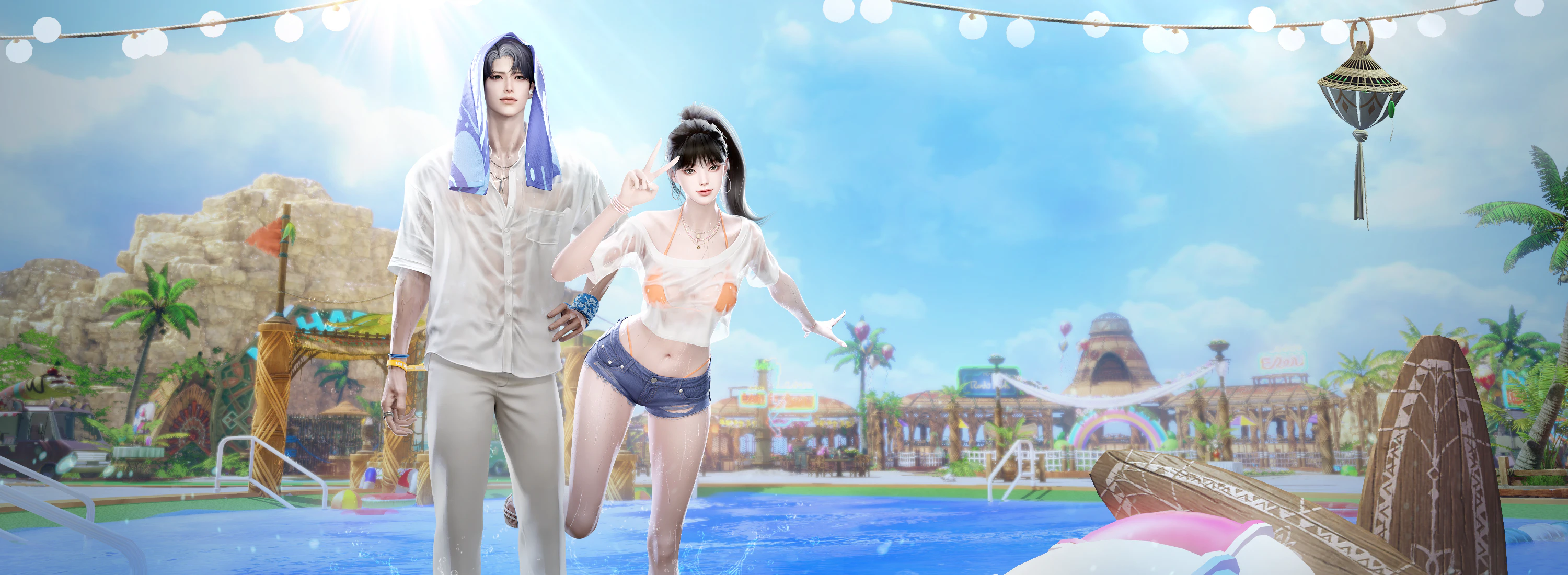 Deep Wave package key art of two characters at a resort pool