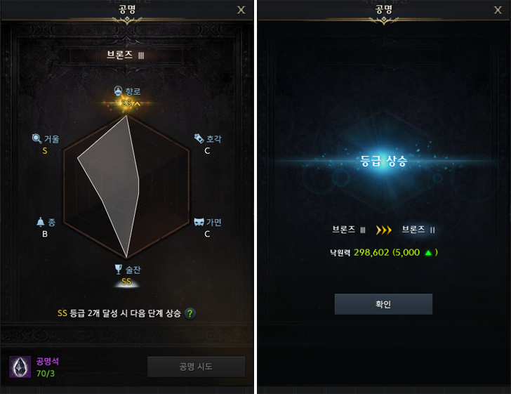Resonance hexagon and the Breakthrough stage rank-up screen